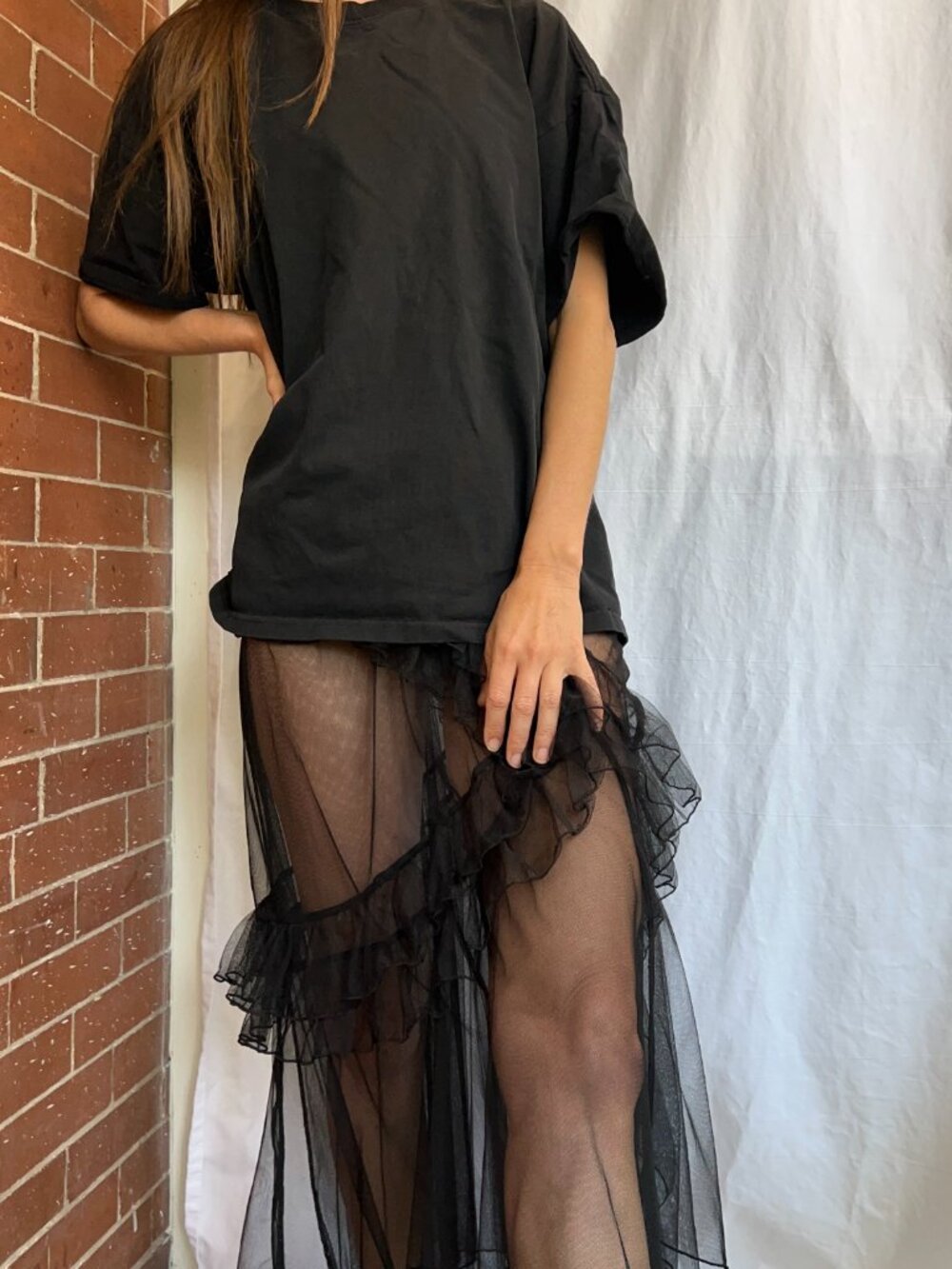Free People Black Sheer Ruffle Mesh Maxi Skirt XS - Picture 2 of 9